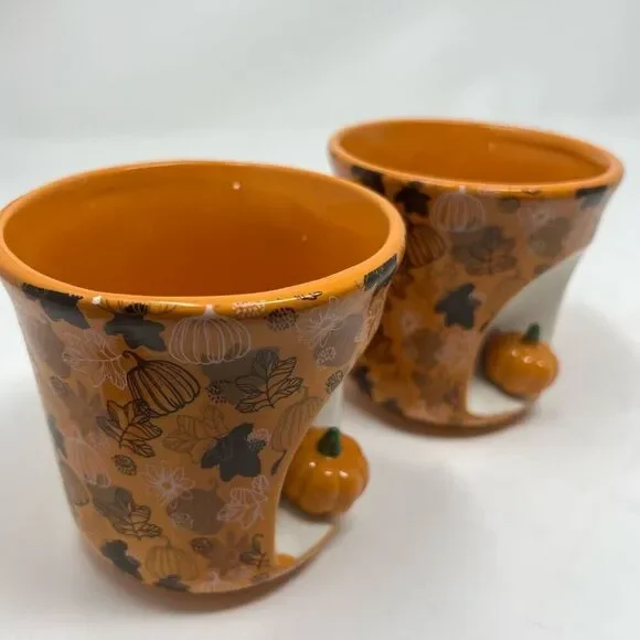 Set of 2 MARKET FINDS Coffee Mug Orange Happy Harvest Figural Ceramic Pumpkins - Picture 8 of 11
